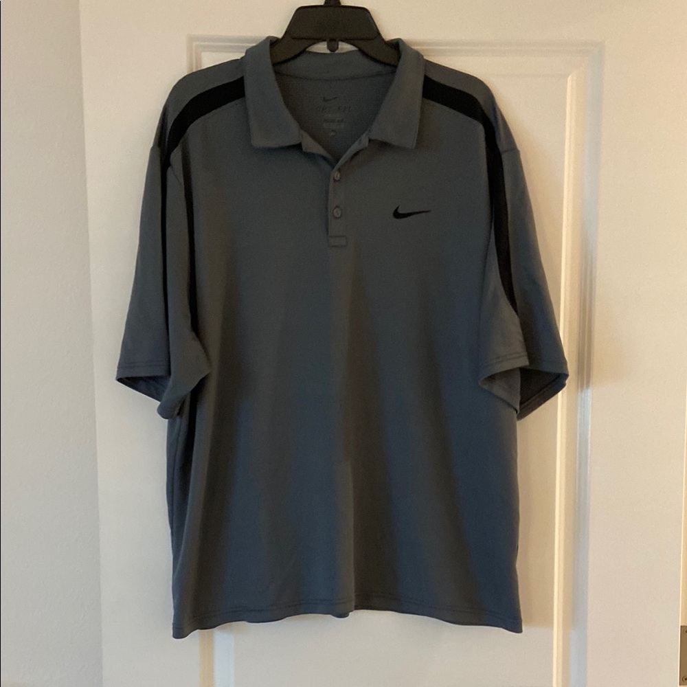 Mens Nike Gray and Black Athletic Polo Shirt Size XL